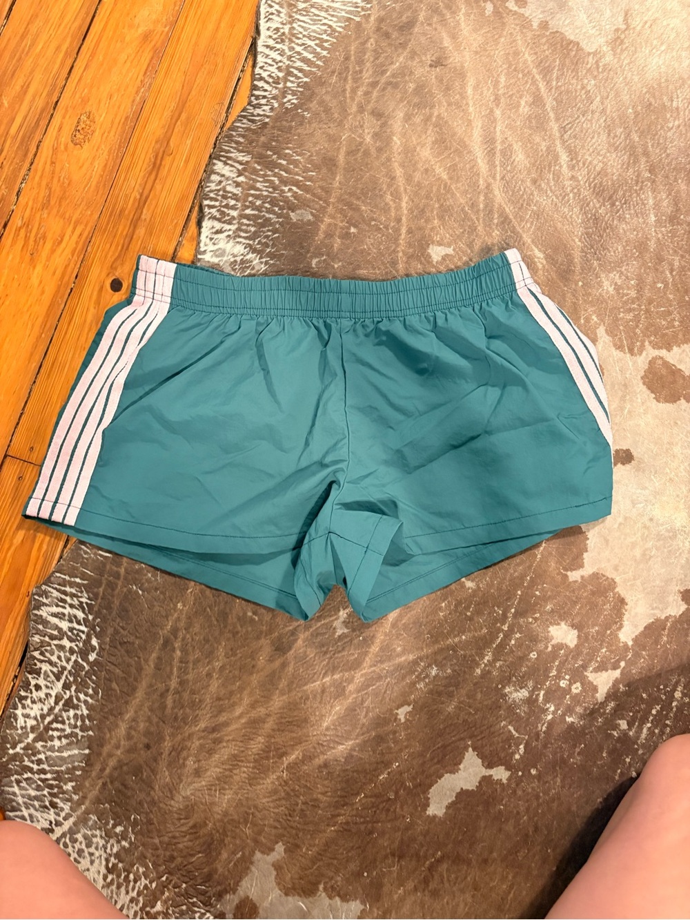 Women’s Teal Athletic Shorts with baby pink Side Stripes